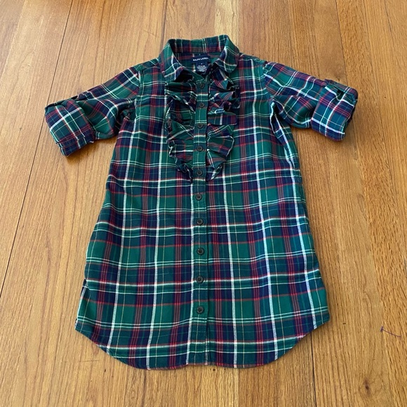 Ralph Lauren Classic Flannel Ruffles Long-Cuff Sleeves Shirtdress - Picture 3 of 9